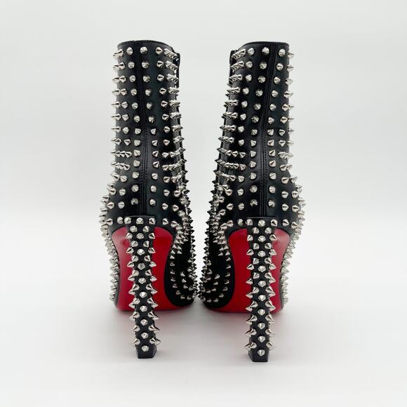 Christian Louboutin Black Condora Booty Spiked Leather Heeled Ankle Boots EU 40 - Picture 10 of 15